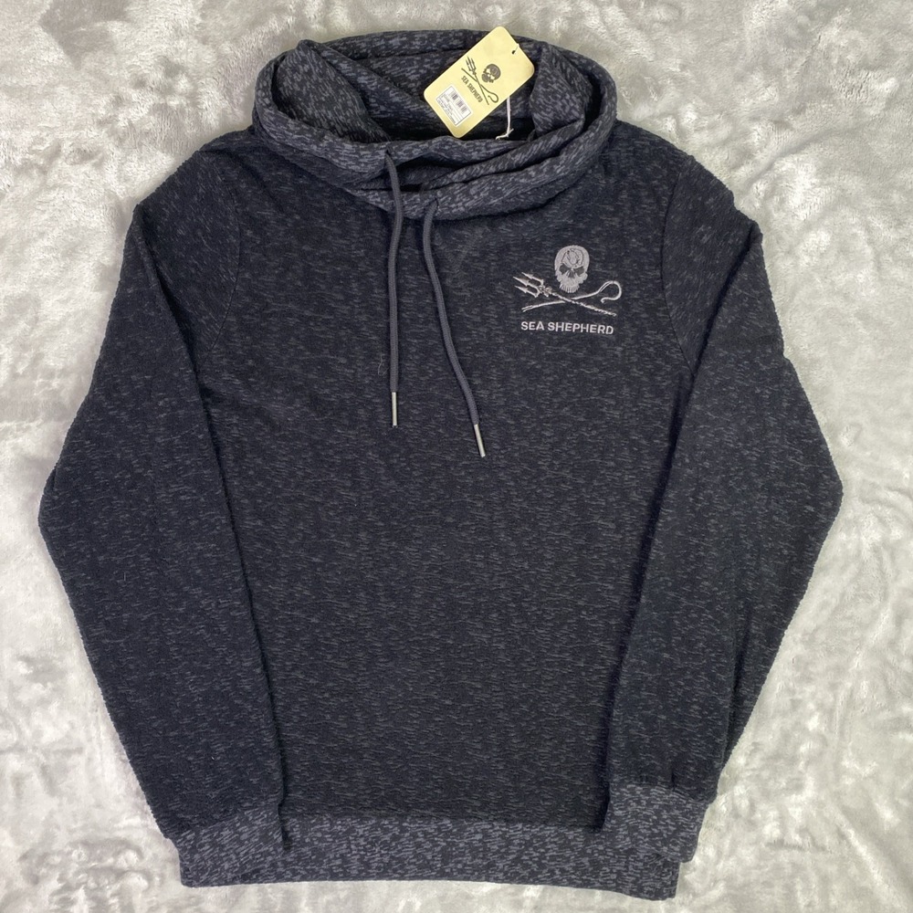 Sea Shepherd Jolly Roger Mouline Cowl Neck Hoody Men S Black GOTS Organic Cotton